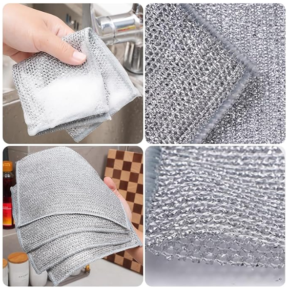 20pcs Multi-Purpose Metal Fiber Cleaning Cloths – Silver