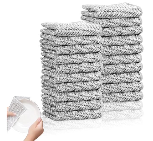 20pcs Multi-Purpose Metal Fiber Cleaning Cloths – Silver